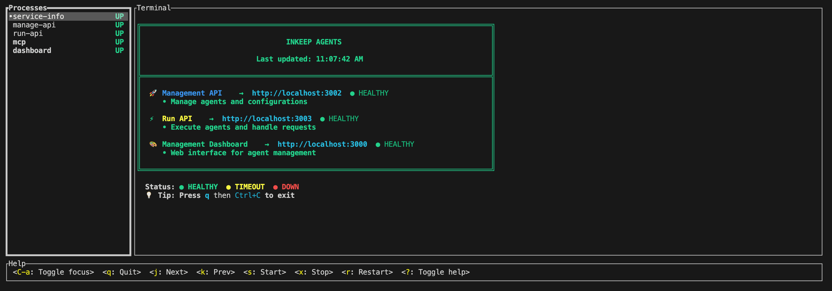 Service logs in local development
